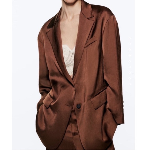 🤎Zara brown satin effect blazer linen viscose mix size small - Picture 1 of 11